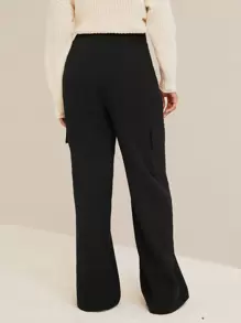 EURMUSE Flap Pocket Side Cargo Pants - Black - View 2