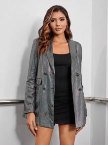 GENKIRA Shawl Collar Metallic Blazer - Multicolor - View 4