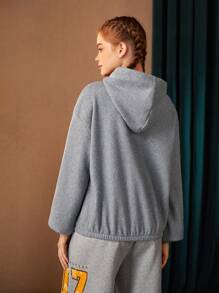 HARRY POTTER X SHEIN Chi tiết thêu Thả vai Dây rút Hoodie - Xám - Xem 2