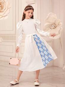 SHEIN Cô gái Tween In Thắt lưng Váy - trắng - Xem 6