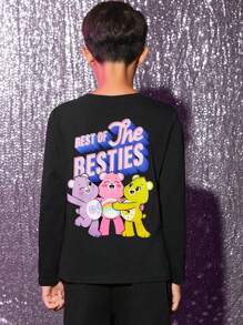 SHEIN X Care Bears 男大童標語和卡通圖案T恤