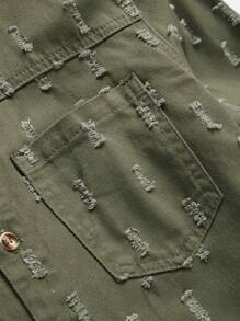 Manfinity Homme 男士纯色口袋贴片饶舌歌手时尚纯色牛仔衬衫（不含 T 恤），适合派对 - 軍綠色 - 查看 6