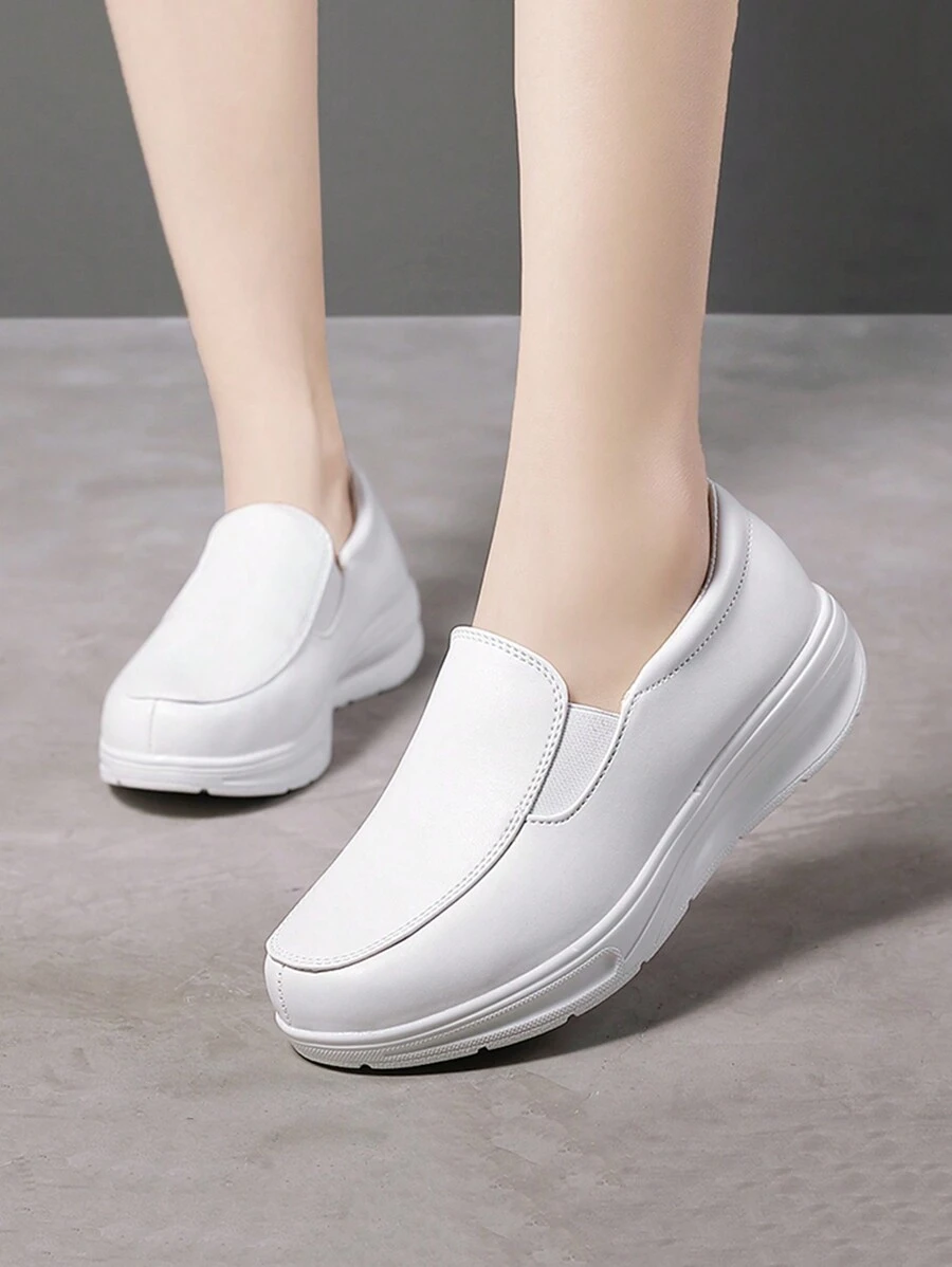 氣墊護士鞋帶白色坡跟高跟鞋,合適的適用於孕婦和媽媽們作為工作鞋 - 白色 - 查看 1