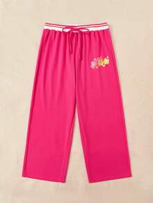 SHEIN EZwear 大碼印花腰部抽繩衛褲 - 玫紅色 - 查看 4