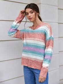 Chiquease Farbblockpullover mit Dropped Shoulder für Herbst und Winter - Verschiedenfarbig - Übersicht 1