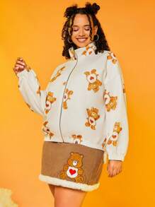 SHEIN X Care Bears Hơn In Gấu Hoạt hình Thả vai Áo khoác Mùa Xuân Và Mùa thu Phong cách - Màu be - Xem 3