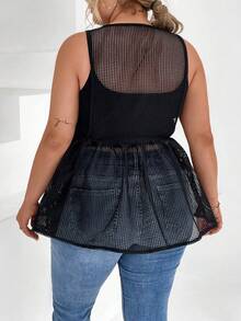 SHEIN Unity Hơn Cắt ra Áo Peplum - màu đen - Xem 2