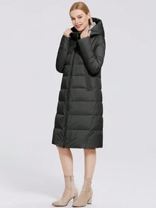 MIEGOFCE Zip Up Drawstring Hooded Padded Coat - Black - View 5