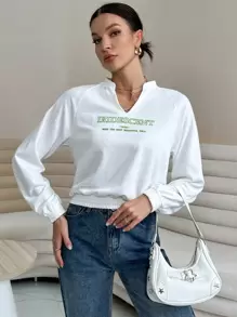 SHEIN Essnce 標語圖案插肩袖運動衫 - 白色 - 查看 3