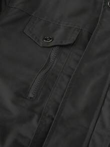 Manfinity Homme Men Long Sleeve Flap Pocket Teddy Lined Loose Going Out Winter Coat, For Friends, Husband, Boyfriend Gifts - Black - View 5