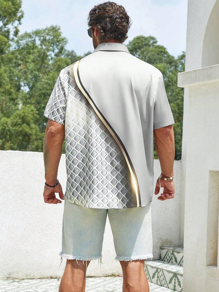 Men Plus Geo Print Shirt