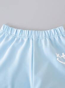 SHEIN 男小童素色套頭衫和卡通圖案衛褲和包 - 藍白色 - 查看 8