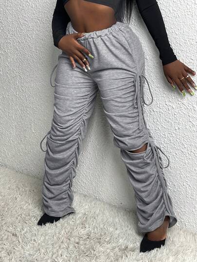 Slaydiva Drawstring Side Ruched Sweatpants