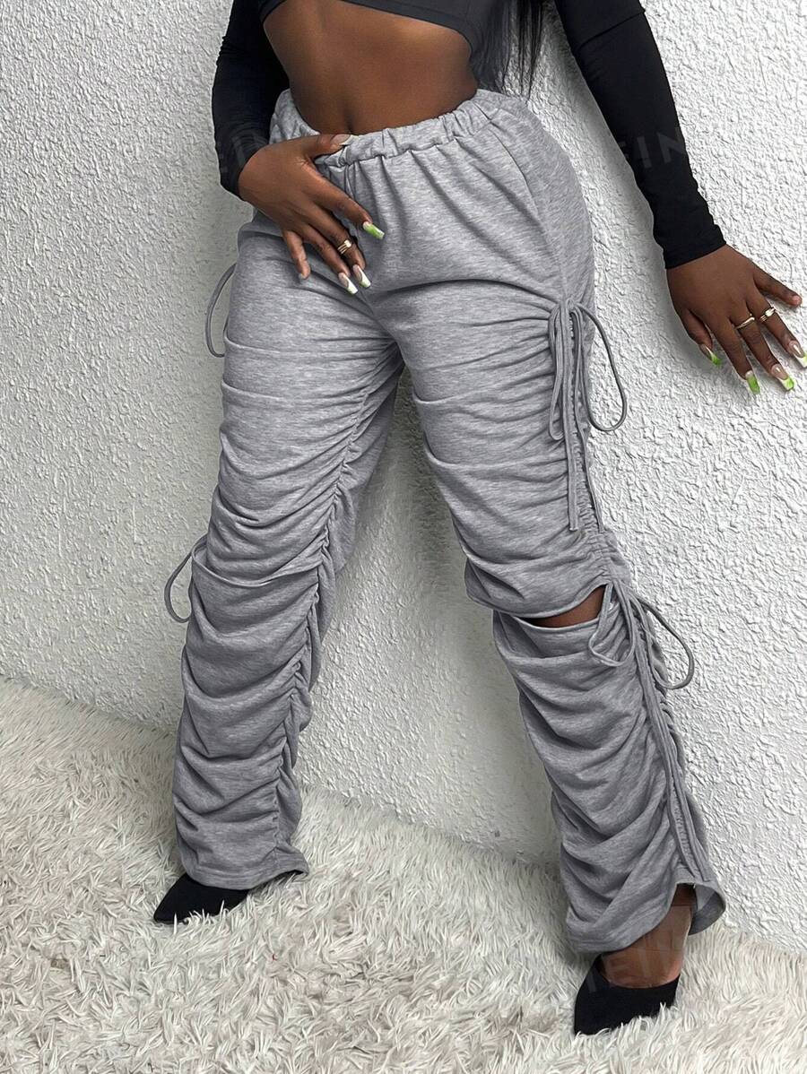 Slaydiva Pantalones deportivos con cordón lateral fruncido - Gris - Ver 1