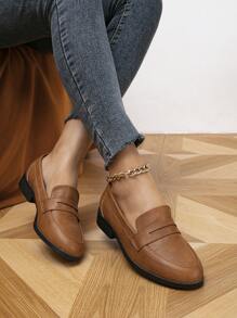 Fall/Winter Women's Loafers, Round Toe Casual Flat Loafers, Outdoor Comfortable Flat Slip-On Shoes, Women's Casual Shoes - Brown - View 2