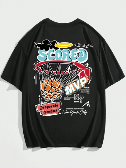 Street Life Men Slogan Basketball Graphic Tee, School