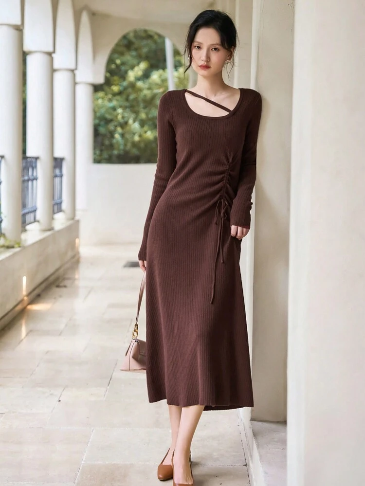 Solid Knot Side Sweater Dress