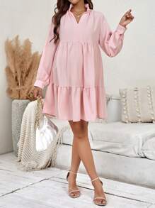 SHEIN Thai sản Đường viền cổ có rãnh Xù Hoa Sen Váy Smock - Hồng - Xem 5