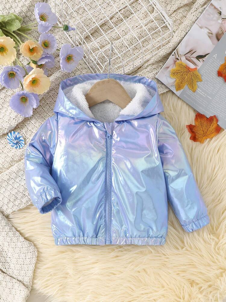 Baby Boy Zip Up Teddy Lined Hooded Holographic Jacket