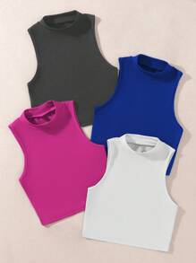 Flirla Hơn 4pcs Chất rắn Áo ba lỗ - Màu Hồng Tươi - Xem 4