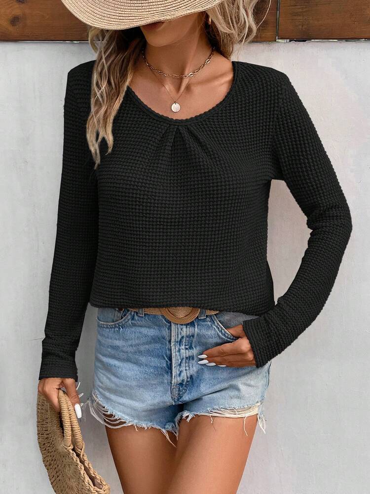 Guipure Lace Insert Tee Winter Black Casual