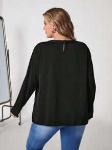SHEIN Clasi Talla grande Blusa ribete con fruncido con abertura - Negro - Ver 2