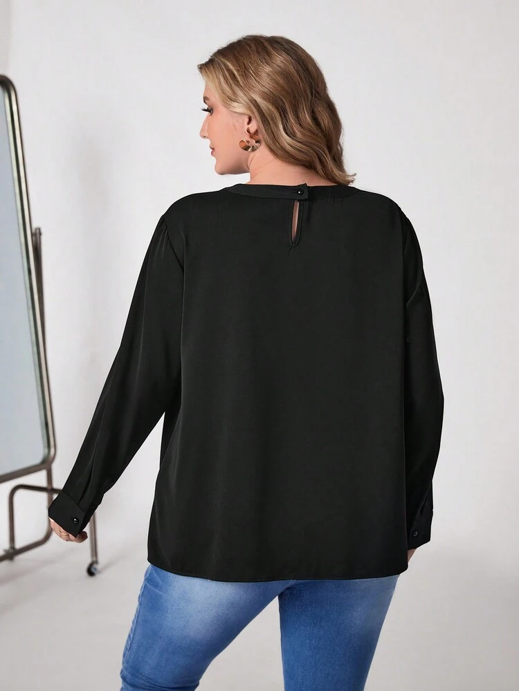 Plus Ruffle Trim Cutout Blouse