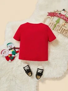 男嬰聖誕圖案T恤 - 紅色 - 查看 2