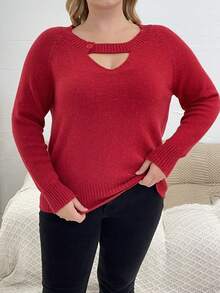 SHEIN Unity Hơn Cắt ra Tay Raglan Áo len - Đỏ - Xem 6