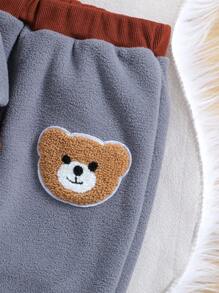 SHEIN 男小童熊貼布拉鏈開襟3D耳朵連帽夾克背心和運動褲&運動衫 - 灰色 - 查看 7