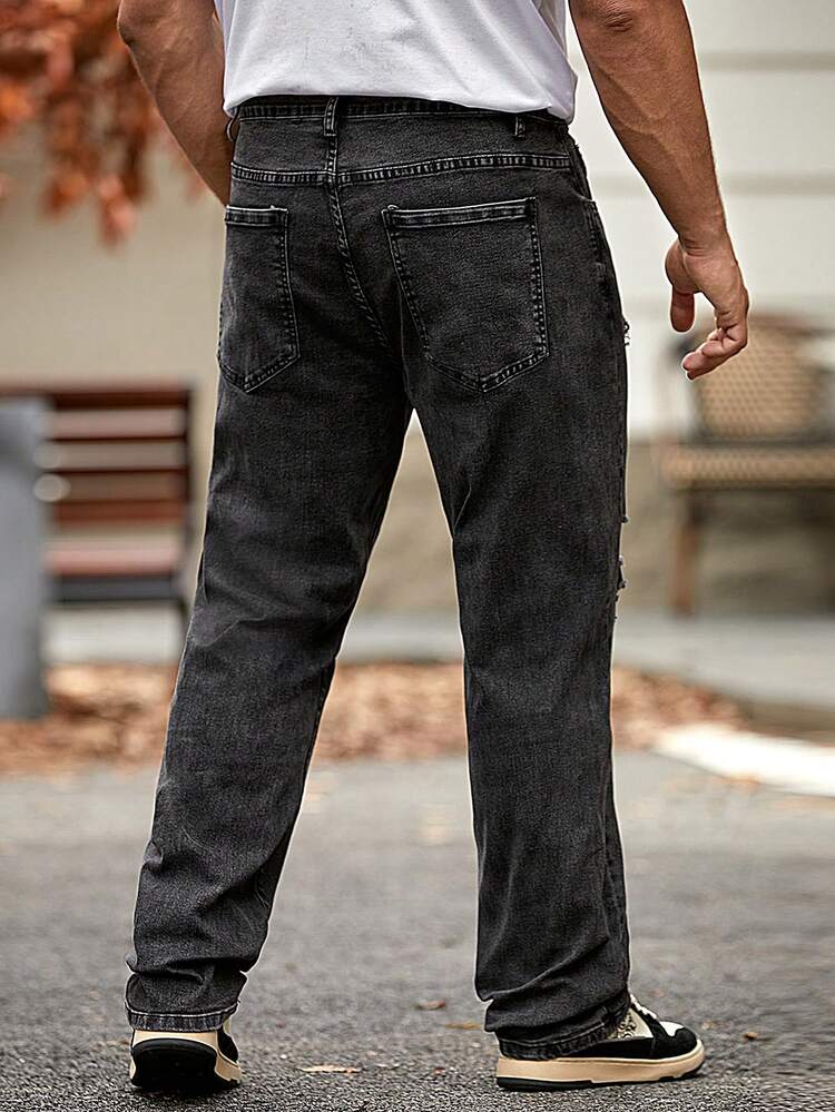 Men Ripped Straight Leg Jeans