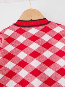SHEIN Young Girl Argyle Pattern Patched Cardigan - Multicolor - View 7