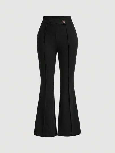 SHEIN MOD Pantalones negros de tiro alto con pierna acampanada y pliegues de palillo