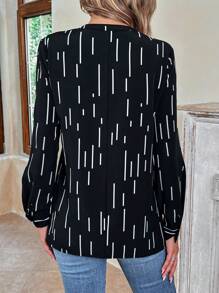 SHEIN LUNE Striped Print Roll Tab Sleeve Blouse - Multicolor - View 2