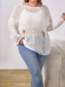 SHEIN EZwear Talla grande Jersey de hombros caídos desgarro sin top de tirantes - Blanco - Ver 3
