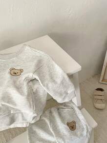 Bimbo con ricamo motivo orso Pantaloni sportivi & Felpa senza Cappello