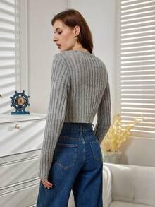 Cárdigan crop con cordón delantero - Gris - Ver 2