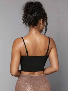 SHEIN BAE Button Front Bustier Cami Denim Top - Blue - View 2