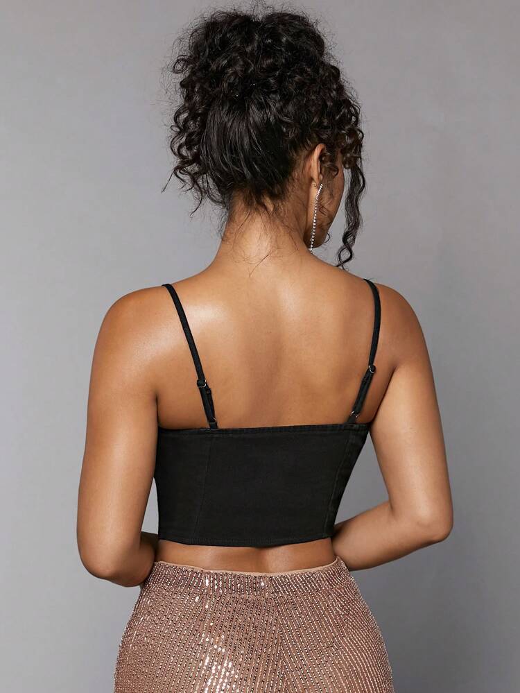 Button Front Bustier Cami Denim Top