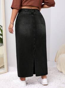 SHEIN ICON Plus Ripped Denim Skirt - Black - View 2