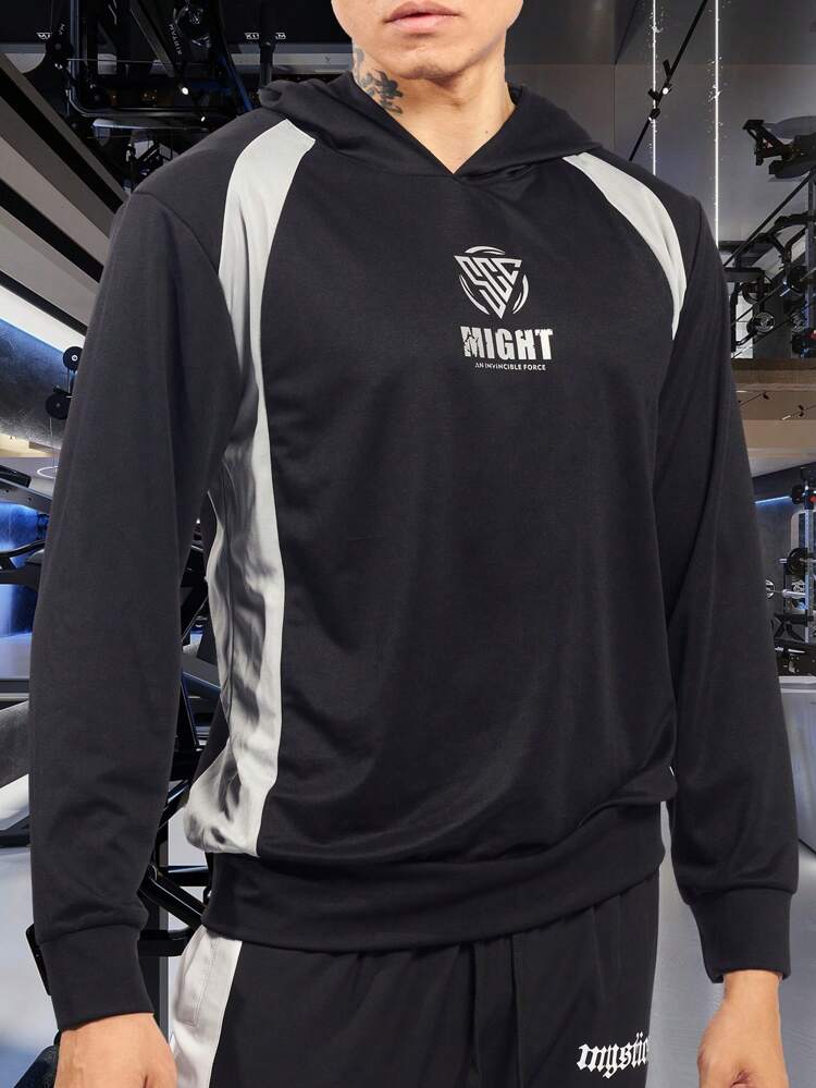 Men Letter Graphic Contrast Panel Hooded Sports Sweatshirt Men Sweatshirt