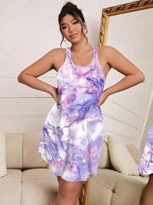 Plus Marble Print Tank Pajama Nightdress