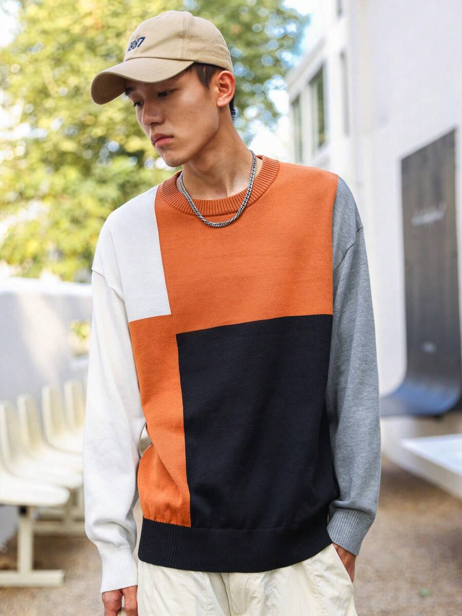 Manfinity Hypemode Hombres Suéter con hombros caídos y bloques de color - Multicolor - Ver 1