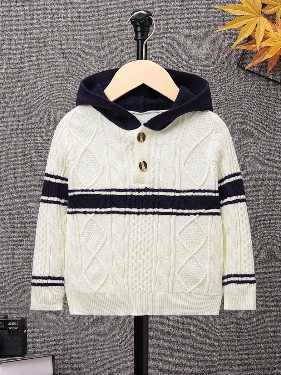 SHEIN Young Boy Striped Pattern Cable Knit Jumper - Multicolor - View 1