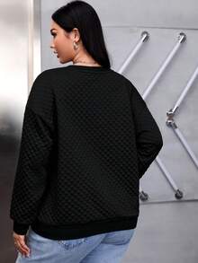 SHEIN EZwear Plus Letter Graphic Drop Shoulder Sweatshirt - Black - View 2