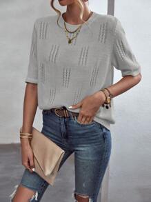 SHEIN LUNE Chất rắn Knit ngọn - Xám - Xem 3