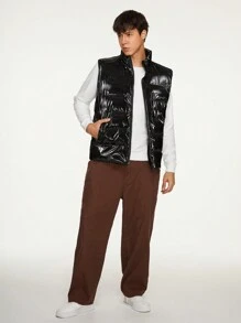 Manfinity RebelGame Men Zip Up Puffer Vest Coat - Black - View 6