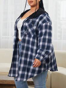 SHEIN CURVE+ Hơn In kẻ sọc Thả vai Dây rút Áo trùm đầu - Nhiều màu - Xem 7