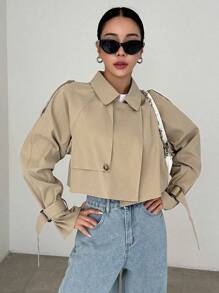 DAZY 插肩袖结袖口风衣女式夹克，秋季女装 - 卡其色 - 查看 5