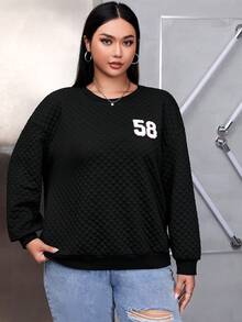 SHEIN EZwear Plus Letter Graphic Drop Shoulder Sweatshirt - Black - View 4